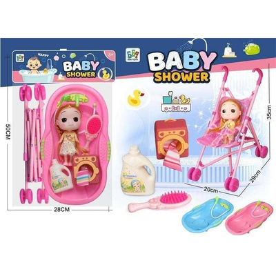 Κούκλα με σετ μπάνιου και καροτσάκι - 669-702B2 - 215563
