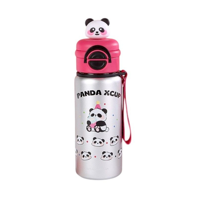 Παιδικό παγούρι-θερμός Panda με καλαμάκι - 500ml - 722344 - Fuchsia/Silver