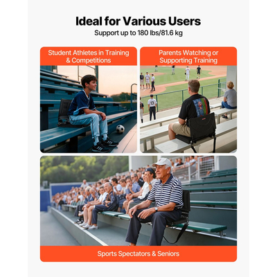 Κάθισμα Σταδίου VEVOR, Πτυσσόμενη Καρέκλα Λευκαντηρίου με Στήριγμα Πλάτης και Χοντρό Μαξιλάρι, Επενδεδυμένο Κάθισμα Σταδίου για Λευκαντήριο που Περιλαμβάνει Ιμάντα Ώμου, Γάντζους, Θήκη για Ποτήρια, Υλικό Lycra, Πλαϊνή Τσέπη, Υλικό PP