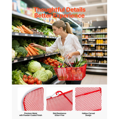 Καλάθια αγορών VEVOR, 12 τεμάχια, Μεταλλικά καλάθια παντοπωλείου 22 λίτρων με στοίβες και λαβές, Πυκνή δομή πλέγματος, Χωρητικότητα έως 20 κιλά, Φορητά για παντοπωλεία, Λιανική πώληση, Καταστήματα, Σούπερ μάρκετ, Βιβλιοπωλείο, Οικιακή χρήση, Κόκκινο