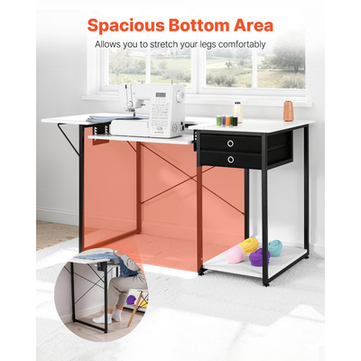 Τραπέζι Ραπτικής VEVOR, Τραπέζι Ραπτομηχανής Πολλαπλών Χρήσεων με Συρτάρια, Πτυσσόμενο Πλαϊνό Ράφι, Ρυθμιζόμενο Ράφι, Ατσάλινα Πόδια, Γραφείο Υπολογιστή για το Σπίτι, Στούντιο Μόδας, Στούντιο Τέχνης, Εκπαιδευτικό Ίδρυμα