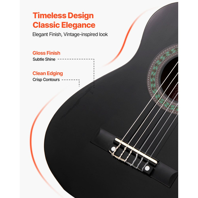 Κλασική κιθάρα VEVOR, 780 mm, Ξύλινο κιτ εκκίνησης κλασικής κιθάρας για αρχάριους, με χορδές νάιλον, τσάντα συναυλιών, λουράκι, κουρδιστήρι, επιπλέον χορδές, πένες, καποτάτο, ξύλο μπάσου, για παιδιά κορίτσια αγόρια μαθητές, μαύρο