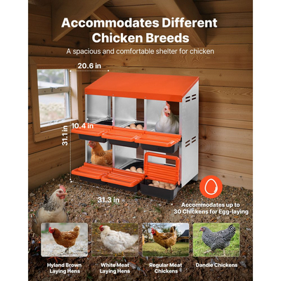 VEVOR Κουτιά φωλιάς κοτόπουλων 2 επιπέδων, 6 διαμερίσματα, μεταλλικά κουτιά ωοτοκίας αυγών με προστατευτικά καπάκια συλλογής, τυλιγόμενο κουτί φωλιάς, εύκολο στη συναρμολόγηση, ιδανικό για κότες, πάπιες, κοτόπουλα και άλλα πουλερικά