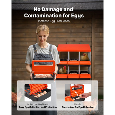 VEVOR Κουτιά φωλιάς κοτόπουλων 2 επιπέδων, 6 διαμερίσματα, μεταλλικά κουτιά ωοτοκίας αυγών με προστατευτικά καπάκια συλλογής, τυλιγόμενο κουτί φωλιάς, εύκολο στη συναρμολόγηση, ιδανικό για κότες, πάπιες, κοτόπουλα και άλλα πουλερικά