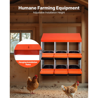 VEVOR Κουτιά φωλιάς κοτόπουλων 2 επιπέδων, 6 διαμερίσματα, μεταλλικά κουτιά ωοτοκίας αυγών με προστατευτικά καπάκια συλλογής, τυλιγόμενο κουτί φωλιάς, εύκολο στη συναρμολόγηση, ιδανικό για κότες, πάπιες, κοτόπουλα και άλλα πουλερικά