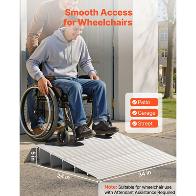 Ράμπα κατωφλίου πόρτας VEVOR, ύψος 138 mm, ράμπα κατωφλίου από κράμα αλουμινίου με ονομαστική χωρητικότητα φορτίου 363 kg, ράμπες για άτομα με αναπηρία για σκαλοπάτια σπιτιού για αναπηρικά αμαξίδια, σκούτερ, ηλεκτρικά αμαξίδια, περιπατητές, ποδήλατα, τρίκυκλα