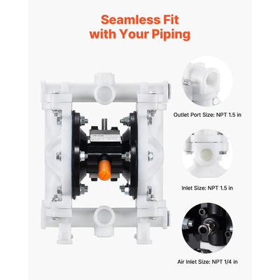 Αεροκίνητη αντλία διπλού διαφράγματος VEVOR, μέγιστη 16,66 LPM, τυπική αντλία εισόδου και εξόδου αέρα, πνευματική αντλία μεταφοράς χρησιμοποιημένων λαδιών, σώμα πολυπροπυλενίου, διπλά διαφράγματα, για ντίζελ, γράσο, κηροζίνη, βενζίνη