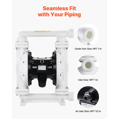 Αεροκίνητη αντλία διπλού διαφράγματος VEVOR, μέγιστη 94,64 LPM, τυπική αντλία μεταφοράς χρησιμοποιημένων λαδιών εισόδου και εξόδου, σώμα πολυπροπυλενίου, διπλά διαφράγματα, για ντίζελ, γράσο, κηροζίνη, βενζίνη