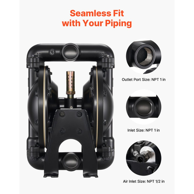 Αεροκίνητη αντλία διπλού διαφράγματος VEVOR, μέγιστη 132,49 LPM, τυπική αντλία εισόδου και εξόδου αέρα, πνευματική αντλία μεταφοράς χρησιμοποιημένων λαδιών, σώμα από κράμα αλουμινίου, διπλά διαφράγματα, για ντίζελ, γράσο, κηροζίνη, βενζίνη