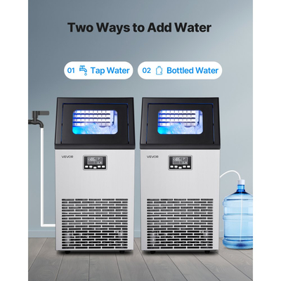 Επαγγελματική παγομηχανή VEVOR, 54,43 kg/24h με χωρητικότητα 12,7 kg, 45 κύβοι ανά κύκλο, Ανοξείδωτη, Ανεξάρτητη & Κάτω από τον Πάγκο, Παγομηχανή με Οθόνη LED & Αυτοκαθαριζόμενο, για Μπαρ/Εστιατόριο