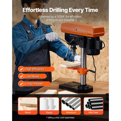 Πρέσα Δράπανου VEVOR 203,2 mm Πάγκου, Κινητήρας Επαγωγής 500W, Επιτραπέζιο Δράπανο με Ρυθμιζόμενη Ταχύτητα 500 / 890 / 1400 / 1900 / 2500 RPM, Κλίση 0-45° Τραπέζι Εργασίας, Φως Εργασίας LED, για Ξύλο και Μέταλλο