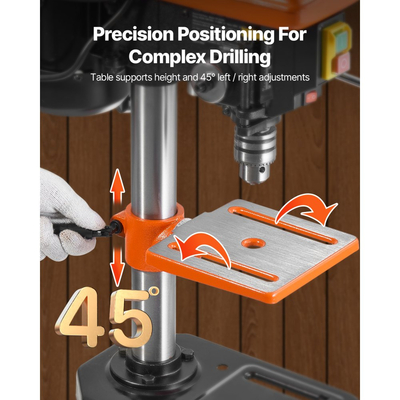 Πρέσα Δράπανου VEVOR 203,2 mm Πάγκου, Κινητήρας Επαγωγής 500W, Επιτραπέζιο Δράπανο με Ρυθμιζόμενη Ταχύτητα 500 / 890 / 1400 / 1900 / 2500 RPM, Κλίση 0-45° Τραπέζι Εργασίας, Φως Εργασίας LED, για Ξύλο και Μέταλλο