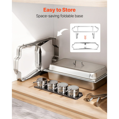 Ορθογώνια θήκη για τσάγια VEVOR, θήκη για τσάγια από ανοξείδωτο ατσάλι 8,5 λίτρων, πλήρες σετ θήκης για θερμαντήρα φαγητού με κοίλη λαβή, 1 λαβίδα φαγητού, καπάκι, θήκη καυσίμου, θήκες για τσάγια για πάρτι δεξιώσεων και γάμου