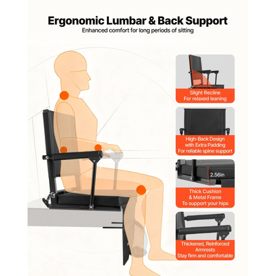 Κάθισμα Σταδίου VEVOR, Φορητό Κάθισμα Κερκέδας με Υποβραχιόνιο, Στήριγμα Πλάτης και Χοντρό Μαξιλάρι, Πολυθρόνα Πάγκου για Κερκέδα που Περιλαμβάνει Ιμάντα Ώμου, Γάντζους, Θήκη Ποτηριού, Μαύρα Καθίσματα Κερκέδας Ποδοσφαίρου, 2 Τεμάχια
