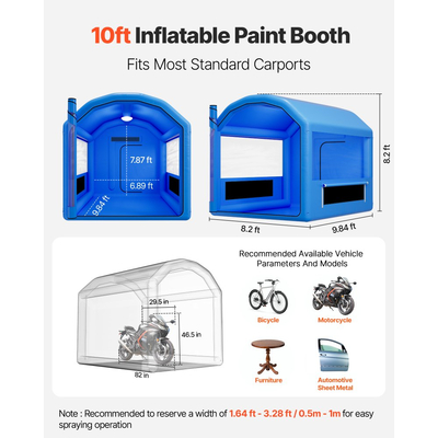 Φουσκωτός θάλαμος βαφής VEVOR, 3 x 2,5 x 2,5 m, Φουσκωτός θάλαμος ψεκασμού με ισχυρό φυσητήρα 550W και σύστημα φίλτρου αέρα, στρογγυλή οροφή, για βαφή λαμαρίνας ποδηλάτου, μοτοσικλέτας και αυτοκινήτου