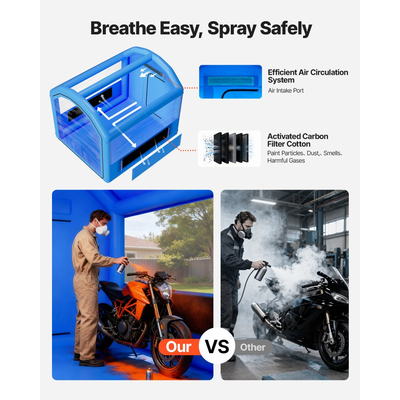 Φουσκωτός θάλαμος βαφής VEVOR, 3 x 2,5 x 2,5 m, Φουσκωτός θάλαμος ψεκασμού με ισχυρό φυσητήρα 550W και σύστημα φίλτρου αέρα, στρογγυλή οροφή, για βαφή λαμαρίνας ποδηλάτου, μοτοσικλέτας και αυτοκινήτου