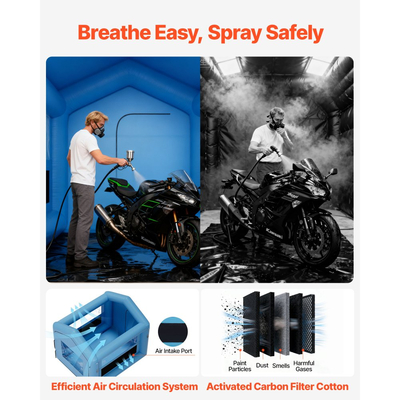 Φουσκωτός θάλαμος βαφής VEVOR, 3 x 2,5 x 2,5 m, Φουσκωτός θάλαμος ψεκασμού με ισχυρό φυσητήρα 550W και σύστημα φίλτρου αέρα, Τριγωνική οροφή, για βαφή ποδηλάτου, μοτοσικλέτας, λαμαρίνας αυτοκινήτου