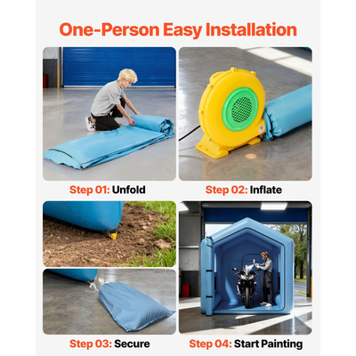 Φουσκωτός θάλαμος βαφής VEVOR, 3 x 2,5 x 2,5 m, Φουσκωτός θάλαμος ψεκασμού με ισχυρό φυσητήρα 550W και σύστημα φίλτρου αέρα, Τριγωνική οροφή, για βαφή ποδηλάτου, μοτοσικλέτας, λαμαρίνας αυτοκινήτου