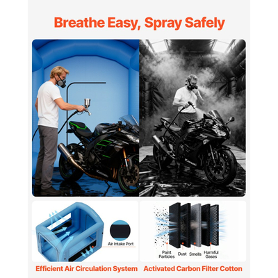 Φουσκωτός θάλαμος βαφής VEVOR, 3 x 2,5 x 2,5 m, Φουσκωτός θάλαμος ψεκασμού με ισχυρό φυσητήρα 550W και σύστημα φίλτρου αέρα, Στρογγυλή οροφή με γάντζο φωτισμού, για βαφή ποδηλάτων, μοτοσικλετών και επίπλων