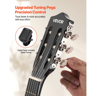 Κλασική κιθάρα VEVOR, 960 mm, Ξύλινο κιτ εκκίνησης κλασικής κιθάρας για αρχάριους, με χορδές νάιλον, τσάντα συναυλιών, λουράκι, κουρδιστήρι, επιπλέον χορδές, πένες, καποτάτο, ξύλο μπάσου, για εφήβους και ενήλικες, μαθητές, μαύρο