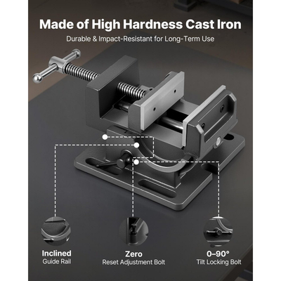 Μέγγενη VEVOR με κλίση, πλάτος σιαγόνων 4,25 ιντσών, φορητή μέγγενη πάγκου για πρέσα τρυπανιού, ρυθμιζόμενη κλίση 0–90°, ανθεκτική κατασκευή από χυτοσίδηρο, μέγγενη πάγκου εργασίας για ξυλουργική, για πάγκους εργασίας και πρέσες τρυπανιού, μαύρη