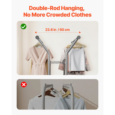 Ράφι ρούχων VEVOR, Ράφι ρούχων με 2 κρεμάστρες και 2 ράφια αποθήκευσης, χωρητικότητα φορτίου 120 kg, ρυθμιζόμενο ύψος, ράφια ρούχων από ανθρακούχο χάλυβα για υπνοδωμάτιο, πλυντήριο, σαλόνι