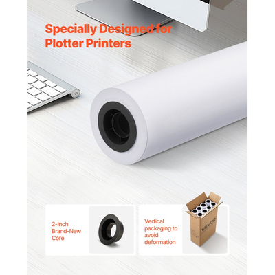 Χαρτί μεγάλου μεγέθους VEVOR, ρολό σχεδίασης 609,6 mm x 45,7 m, 8 ρολά CAD Bond Rolls με πυρήνα 50,8 mm, 80 ρολά σχεδίασης GSM, για σχέδια CAD, μηχανικά σχέδια, χάρτες GIS και αρχιτεκτονικά σχέδια
