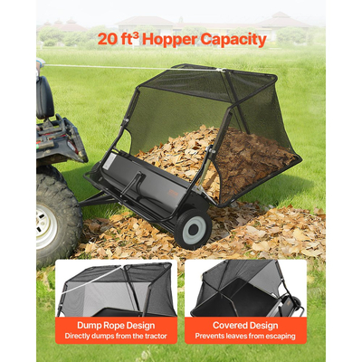 Σάρωθρο γκαζόν VEVOR Tow, Σάρωθρο αυλής 122cm με τράβηγμα, χωρητικότητα σάκου 26 κυβικών ποδιών, συλλέκτης φύλλων και χόρτου με σχοινί απόρριψης, ρυθμιζόμενο ύψος σάρωσης, Σάρωθρα κήπου για γκαζόν