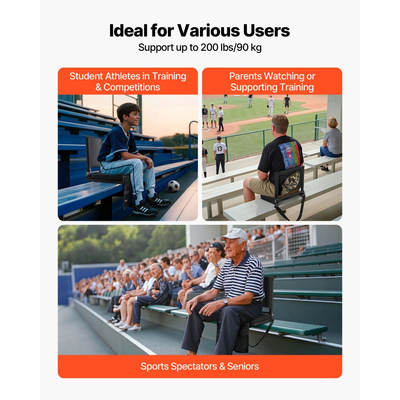Κάθισμα Σταδίου VEVOR, Πτυσσόμενη Καρέκλα Λεκάνης με Στήριγμα Πλάτης και Χοντρό Μαξιλάρι, Επενδεδυμένο Κάθισμα Σταδίου για Λεκάνη που Περιλαμβάνει Ιμάντα Ώμου, Γάντζους, Θήκη για Ποτήρια και Πλαϊνή Τσέπη, Μαύρη Καρέκλα Λεκάνης