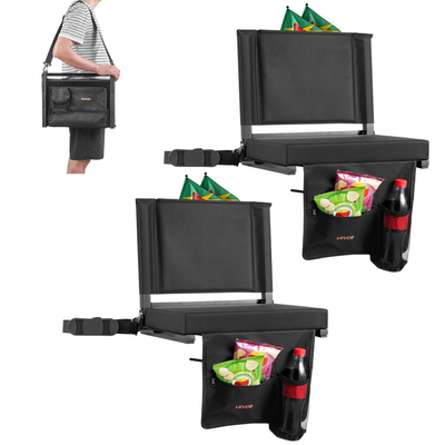 Κάθισμα Σταδίου VEVOR, Πτυσσόμενο Κάθισμα Λεκάνης με Στήριγμα Πλάτης και Χοντρό Μαξιλάρι, Επενδεδυμένα Καθίσματα Σταδίου για Λεκάνη που Περιλαμβάνουν Ιμάντα Ώμου, Γάντζους, Θήκη για Ποτήρια και Πλαϊνή Τσέπη, Μαύρη Καρέκλα Λεκάνης