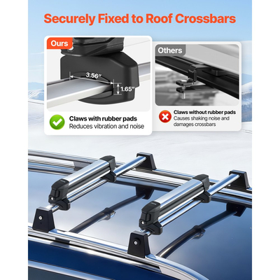 Βάση οροφής VEVOR για σκι και σνόουμπορντ, Χωρητικότητα έως 4 ζεύγη σκι ή 2 σνόουμπορντ, 2 τεμάχια βάση οροφής αυτοκινήτου αλουμινίου γενικής χρήσης με κλειδαριά και επένδυση από καουτσούκ, Βάση για καλάμι ψαρέματος, Ταιριάζει στις περισσότερες εγκάρσιες ράβδους