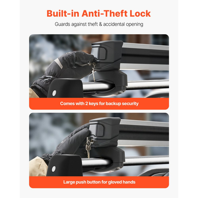 Βάση οροφής VEVOR για σκι και σνόουμπορντ, Χωρητικότητα έως 4 ζεύγη σκι ή 2 σνόουμπορντ, 2 τεμάχια βάση οροφής αυτοκινήτου αλουμινίου γενικής χρήσης με κλειδαριά και επένδυση από καουτσούκ, Βάση για καλάμι ψαρέματος, Ταιριάζει στις περισσότερες εγκάρσιες ράβδους