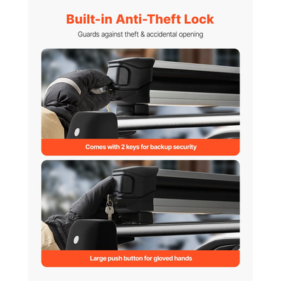 Βάση οροφής VEVOR για σκι και σνόουμπορντ, Χωρητικότητα έως 6 ζεύγη σκι ή 4 σνόουμπορντ, 2 τεμάχια βάση οροφής αυτοκινήτου αλουμινίου γενικής χρήσης με κλειδαριά και επένδυση από καουτσούκ για καλάμι ψαρέματος, Ταιριάζει στις περισσότερες εγκάρσιες ράβδους με σχισμές