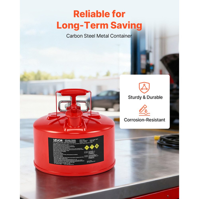 Δοχείο αερίου ασφαλείας VEVOR, κόκκινο δοχείο ασφαλείας βενζίνης 9,5 λίτρων τύπου II με φλογοπαγίδα από ανοξείδωτο ατσάλι, αυτοκλειόμενο καπάκι και εύκαμπτο μεταλλικό στόμιο, εύφλεκτη αποθήκευση από ανθρακούχο χάλυβα με εργονομική λαβή