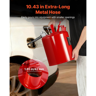 Δοχείο αερίου ασφαλείας VEVOR, κόκκινο δοχείο ασφαλείας βενζίνης 19 λίτρων τύπου II με φλογοπαγίδα από ανοξείδωτο ατσάλι, αυτοκλειόμενο καπάκι και εύκαμπτο μεταλλικό στόμιο, εύφλεκτη αποθήκευση από ανθρακούχο χάλυβα με εργονομική λαβή