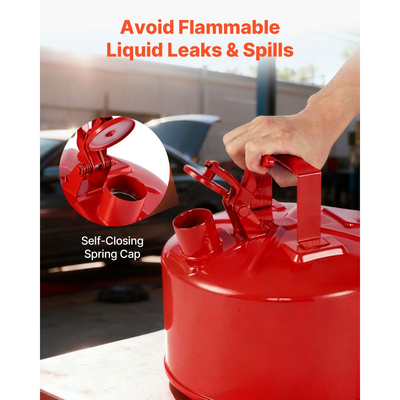 Δοχείο αερίου ασφαλείας VEVOR, κόκκινο δοχείο ασφαλείας βενζίνης 9,5 λίτρων τύπου Ι με φλογοπαγίδα από ανοξείδωτο ατσάλι, αυτοκλειόμενο καπάκι και χωνί PE, εύφλεκτο δοχείο αποθήκευσης από ανθρακούχο χάλυβα με εργονομική λαβή