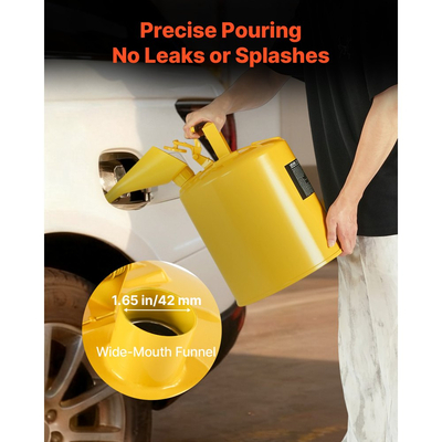 Δοχείο ασφαλείας VEVOR, κίτρινο δοχείο ασφαλείας τύπου I 19 λίτρων για ντίζελ με φλογοπαγίδα από ανοξείδωτο ατσάλι, αυτοκλειόμενο καπάκι και χωνί PE, δοχείο αποθήκευσης εύφλεκτου καυσίμου από ανθρακούχο χάλυβα με εργονομική λαβή