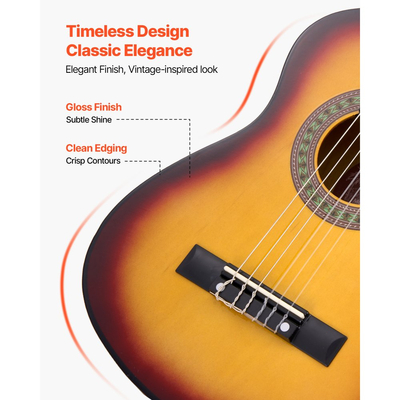 Κλασική κιθάρα VEVOR, 780 mm, Ξύλινο κιτ εκκίνησης κλασικής κιθάρας για αρχάριους, με χορδές νάιλον, τσάντα συναυλιών, λουράκι, κουρδιστήρι, επιπλέον χορδές, πένες, καποτάτο, ξύλο μπάσου, για παιδιά κορίτσια αγόρια μαθητές, Sunburst