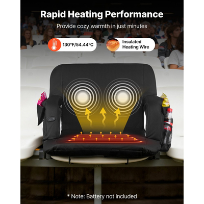 Κάθισμα Σταδίου VEVOR, Θερμαινόμενη Καρέκλα Σταδίου 635mm, Θερμαινόμενο Κάθισμα Κερκίδας με 4 Θήκες για Κερκίδες, Θέρμανση 3 Επιπέδων & 6 Λειτουργίες Δόνησης Φορητή Θέρμανση Καρέκλα Σταδίων για Κάμπινγκ, Αθλητικές Εκδηλώσεις