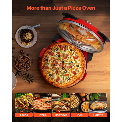 Φούρνος πίτσας VEVOR, ηλεκτρική μηχανή πίτσας 304,8 mm, ηλεκτρική εστία πίτσας 1200W με πέτρα κορδιερίτη, έλεγχος θερμοκρασίας 5 λειτουργιών, παράθυρο θέασης για ακριβές μαγείρεμα, θερμαίνεται έως 420℃, για το σπίτι (κόκκινο)