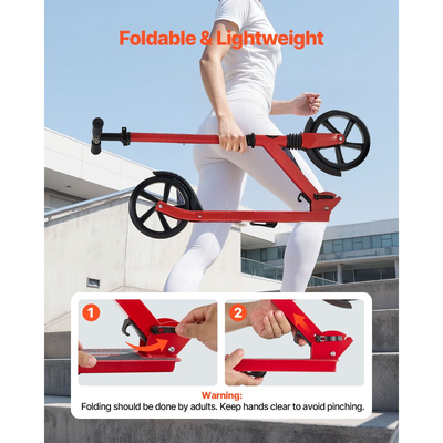 Πατίνι VEVOR για παιδιά 8+ ετών, εφήβους και ενήλικες, δίτροχο πατίνι για νήπια με ρυθμιζόμενο ύψος τιμονιού, φαρδύ αντιολισθητικό δάπεδο, πτυσσόμενο ελαφρύ για αγόρια και κορίτσια έως 99,8 κιλά, κόκκινο + μαύρο