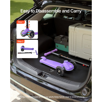 Πατίνι VEVOR για παιδιά 3+ ετών, τρίτροχο πατίνι για νήπια με φωτιζόμενους τροχούς, ρυθμιζόμενο τιμόνι ύψους, φαρδύ αντιολισθητικό δάπεδο, ελαφρύ πλαίσιο αλουμινίου για αγόρια και κορίτσια έως 74,8 kg, μωβ