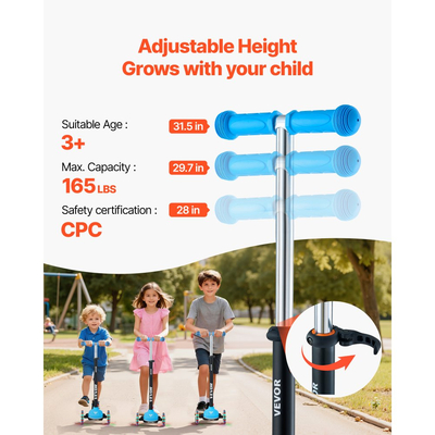 Πατίνι VEVOR για παιδιά 3+ ετών, τρίτροχο πατίνι για νήπια με φωτιζόμενους τροχούς, ρυθμιζόμενο ύψος τιμονιού, φαρδύ αντιολισθητικό δάπεδο, ελαφρύ πλαίσιο αλουμινίου για αγόρια και κορίτσια έως 74,8 kg, μπλε