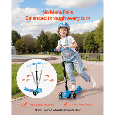 Πατίνι VEVOR για παιδιά 3+ ετών, τρίτροχο πατίνι για νήπια με φωτιζόμενους τροχούς, ρυθμιζόμενο ύψος τιμονιού, φαρδύ αντιολισθητικό δάπεδο, ελαφρύ πλαίσιο αλουμινίου για αγόρια και κορίτσια έως 74,8 kg, μπλε