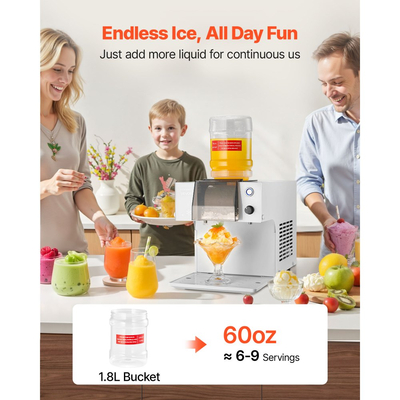 Παγομηχανή VEVOR Snowflake, Παγομηχανή Snowflake 60KG/24H, Μηχανή Ξυρίσματος Πάγου με Λεπίδα από Ανοξείδωτο Ατσάλι, Ηλεκτρική Μηχανή Χιονιού με Δεξαμενή 1,8L, Γρήγορη Προψύξη 90S, για Σπίτι & Μικρές Συγκεντρώσεις