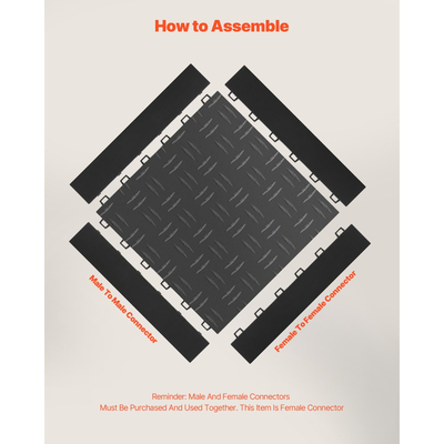 Κιτ ακμών μετάβασης για γυναικεία δάπεδα γκαράζ VEVOR, 15 τεμάχια ανθεκτικά αρθρωτά άκρα δαπέδου γκαράζ PP με αλληλοσύνδεση, αντιολισθητικά, εύκολα στη συναρμολόγηση, συμβατά μόνο με αναβαθμισμένα πατάκια γκαράζ 6 κλειδιών VEVOR, μαύρο