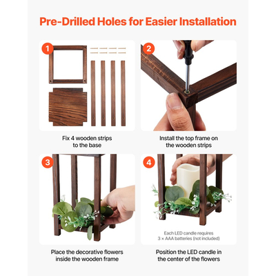 VEVOR Σετ 12 τεμαχίων/36 τεμαχίων Ξύλινα φαναράκια γάμου, Περιλαμβάνει 12 ξύλινα φαναράκια, 12 κεριά LED χωρίς φλόγα, 12 στεφάνια από φύλλα ευκαλύπτου για διακόσμηση τραπεζιού γάμου, πάρτι, αγροικία, καφέ