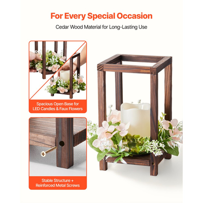 VEVOR Σετ 20 τεμαχίων/60 τεμάχια κεντρικό ξύλινο φαναράκι γάμου, περιλαμβάνει 20 ξύλινα φαναράκια, 20 κεριά LED χωρίς φλόγα, 20 στεφάνια σαμπάνιας για διακόσμηση τραπεζιού γάμου και πάρτι, καφέ