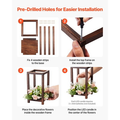 VEVOR Σετ 20 τεμαχίων/60 τεμάχια κεντρικό ξύλινο φαναράκι γάμου, περιλαμβάνει 20 ξύλινα φαναράκια, 20 κεριά LED χωρίς φλόγα, 20 στεφάνια σαμπάνιας για διακόσμηση τραπεζιού γάμου και πάρτι, καφέ