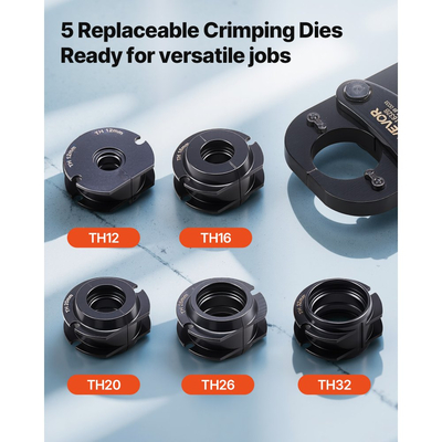 Κιτ εργαλείων πτύχωσης σωλήνων VEVOR, πτύχωση σωλήνων PEX & αλουμινίου-πλαστικού με σιαγόνες TH12 TH16 TH20 TH26 TH32 & εύκαμπτη λαβή, συμπαγής πτύχωση μίας θύρας με θήκη αποθήκευσης για επισκευές και εγκατάσταση σωληνώσεων